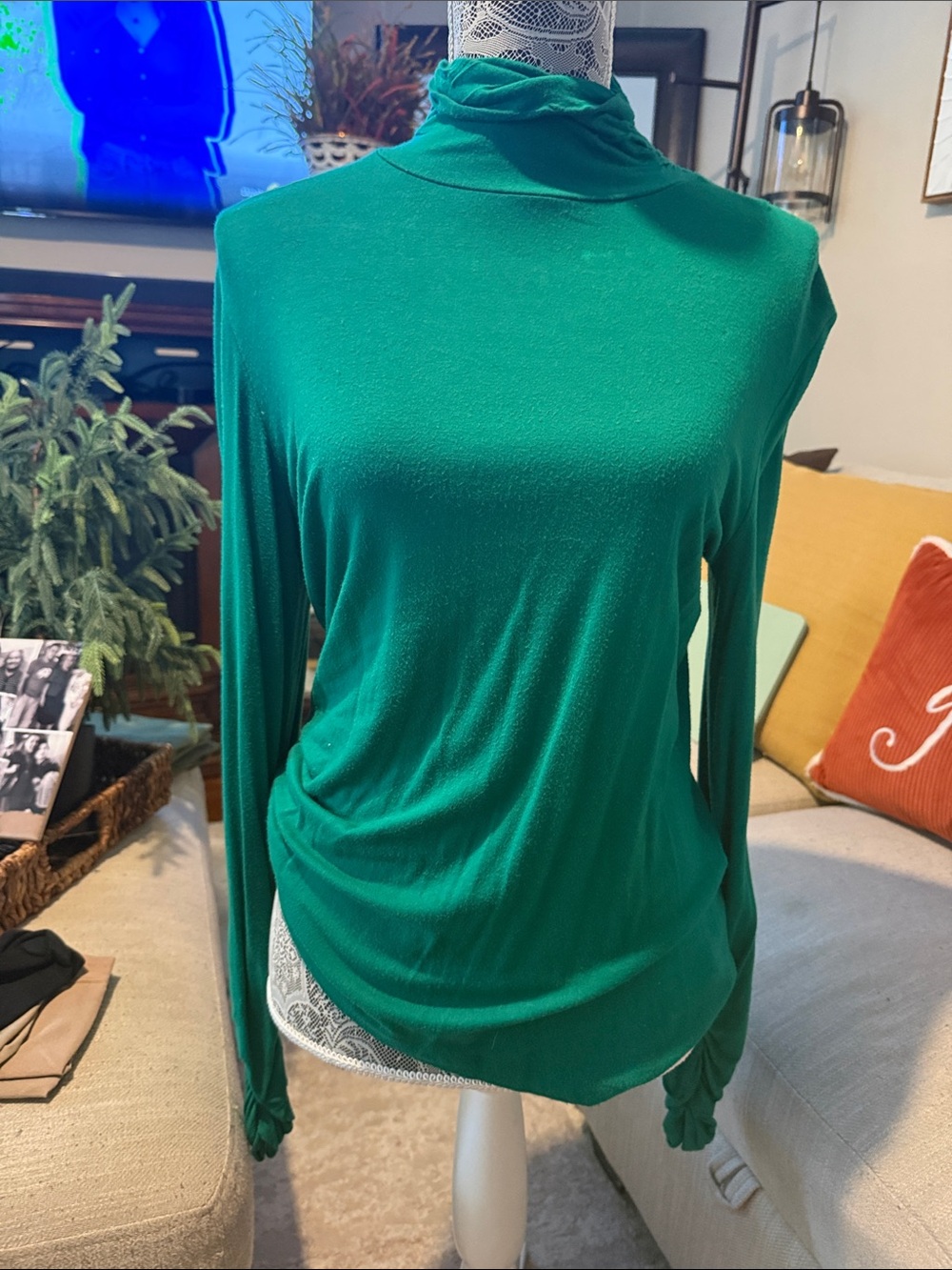 Alfani Emerald Green Long-Sleeve Mock Neck Top